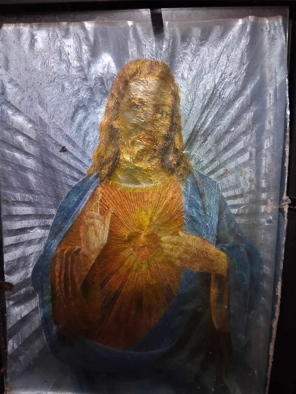 Religious Sacred Heart Wall Art - Blue and Gold Home Decor